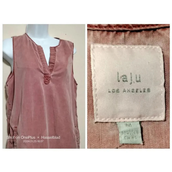 LAJU size Medium Sleeveless Tank Dress Red Washed pockets - Picture 1 of 8
